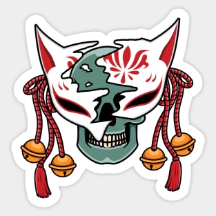 Japanese kitsune mask with skull Sticker